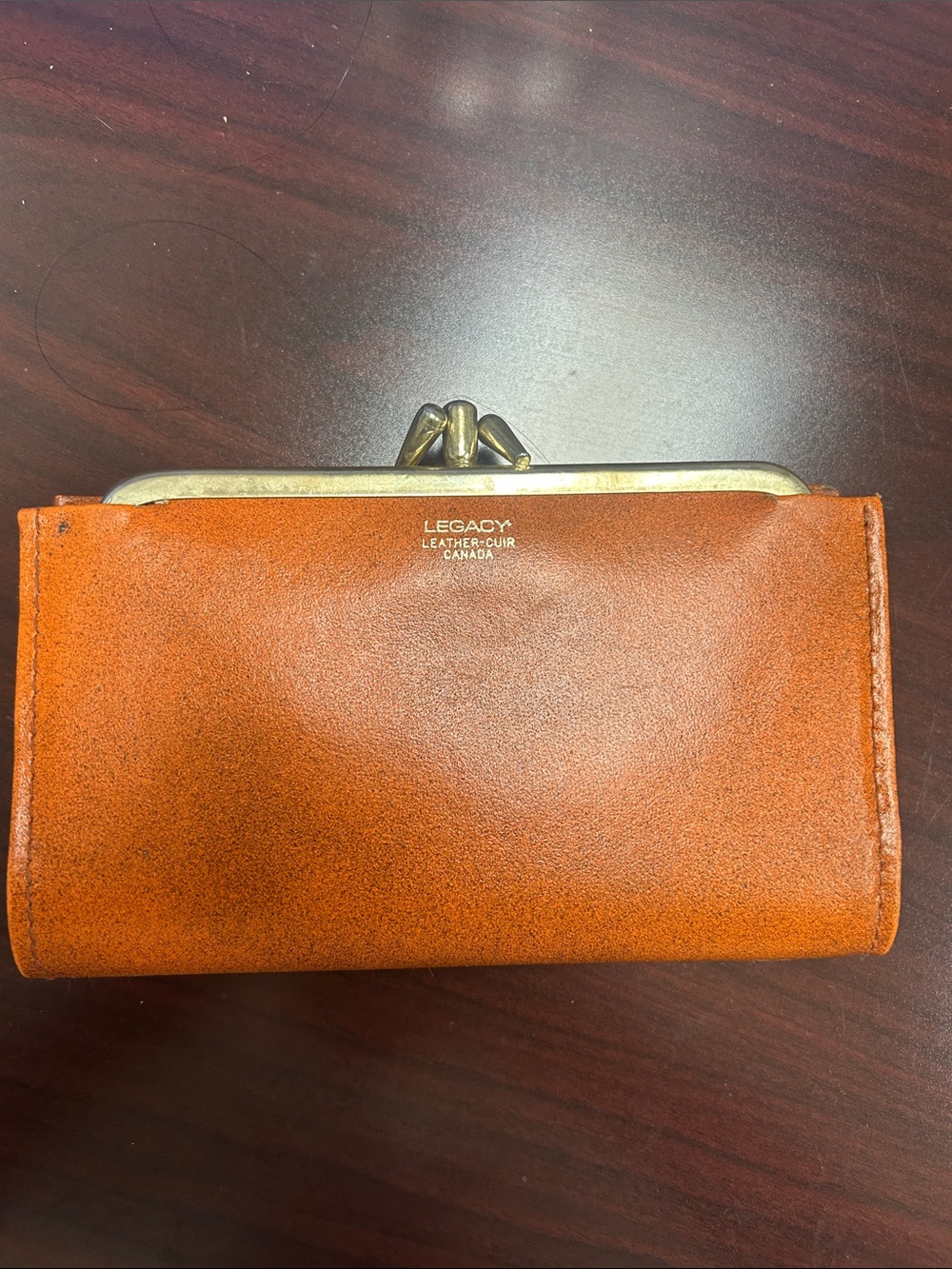 Legacy Leather - Cuir canada Orange Leather Wallet with Kiss-Lock Closure